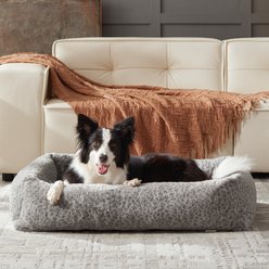 AIPERRO Rabbit Fur Adorable Leopard Print Pattern Square Dog Pillow Bed, Grey, Large