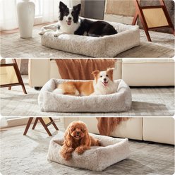 AIPERRO Rabbit Fur Adorable Leopard Print Pattern Square Dog Pillow Bed, Beige, X-Large slide 2 of 8