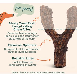 Woof HonestChew Meaty Beef Antler-shaped Plant-based Dog Chew Bone with Meat Covering, Medium