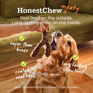 Woof HonestChew Meaty Beef Antler-shaped Plant-based Dog Chew Bone with Meat Covering, Medium