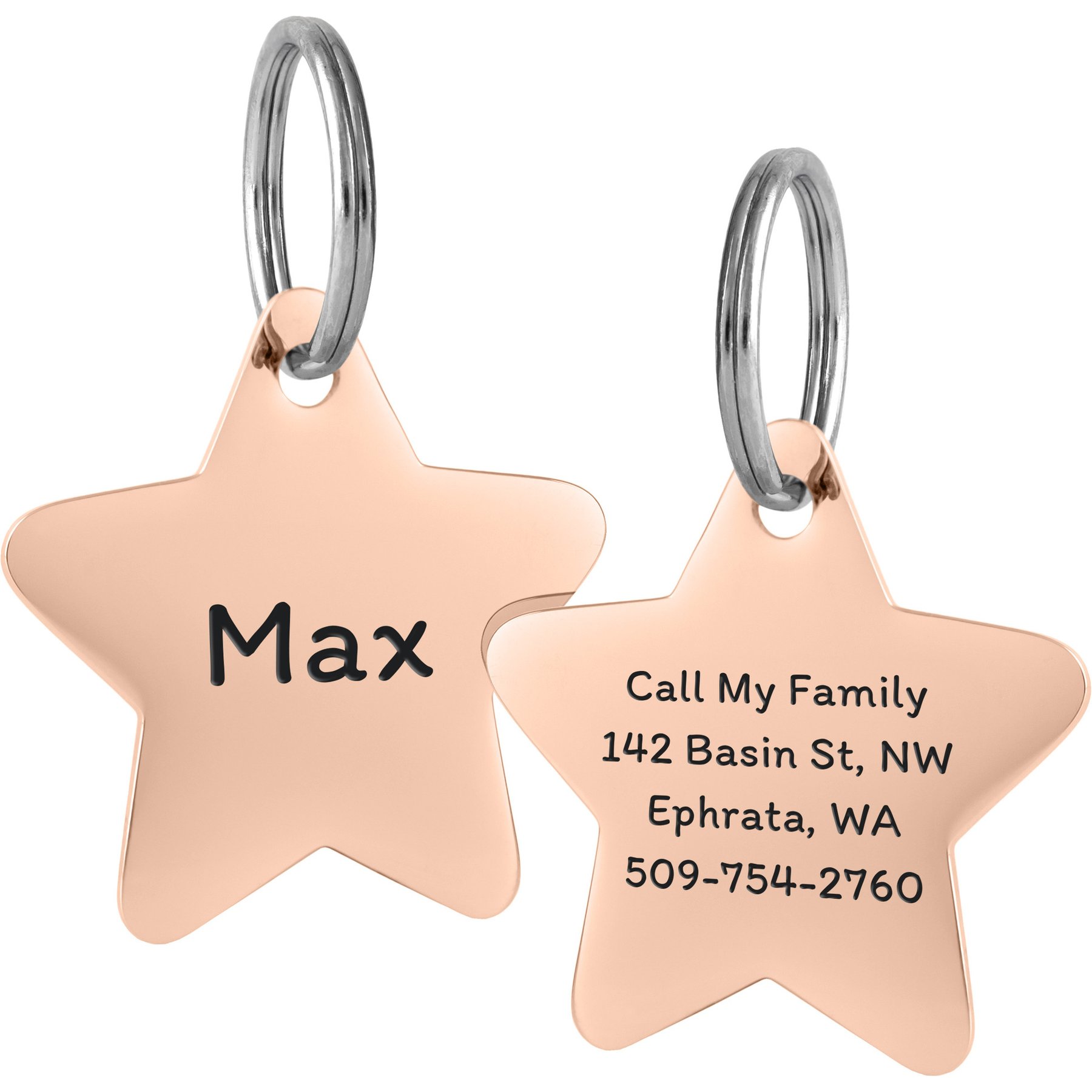 GoTags Star Personalized Stainless Steel Dog & Cat ID Tag, Rose Gold, Regular