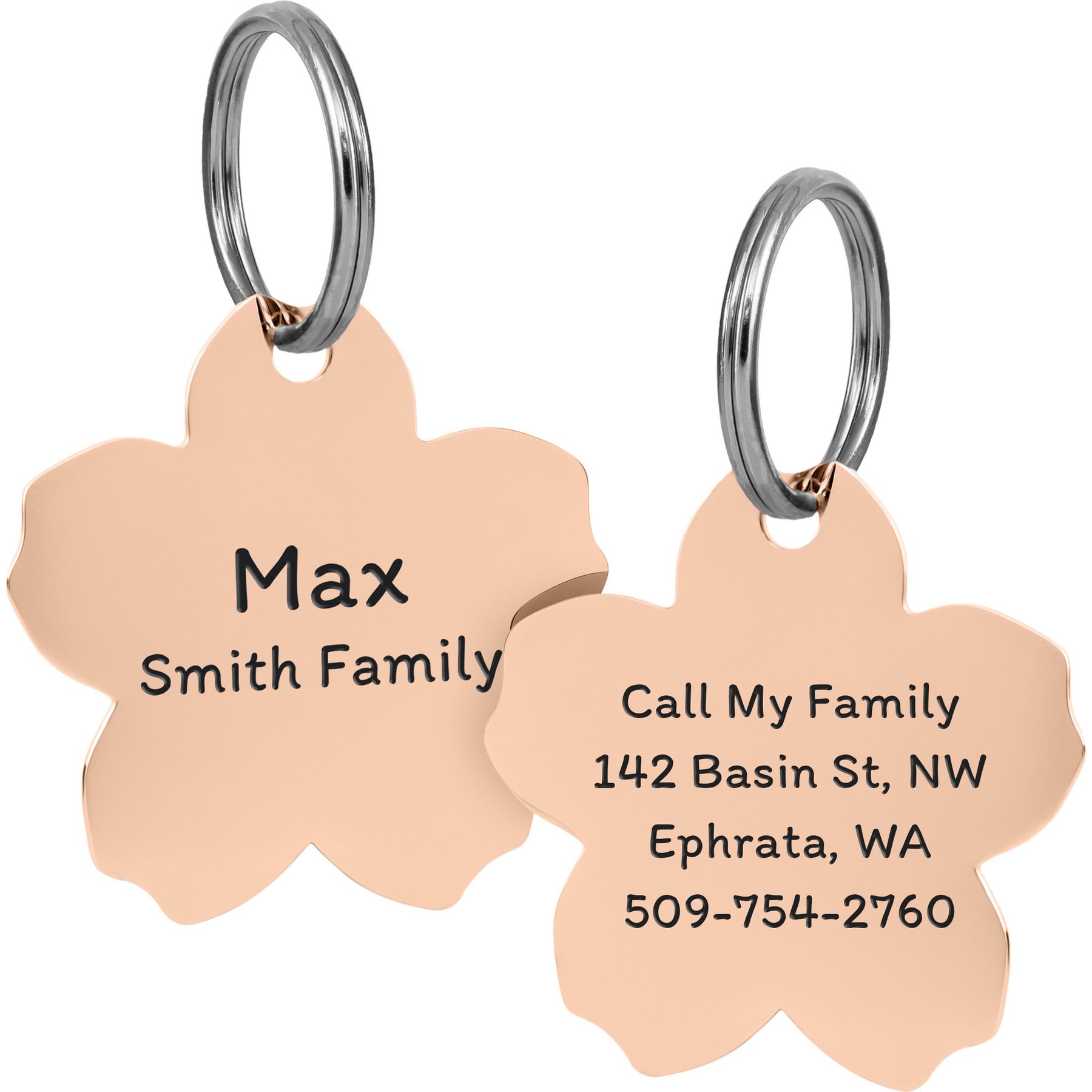 GoTags Flower Personalized Stainless Steel Dog & Cat ID Tag, Rose Gold, Regular