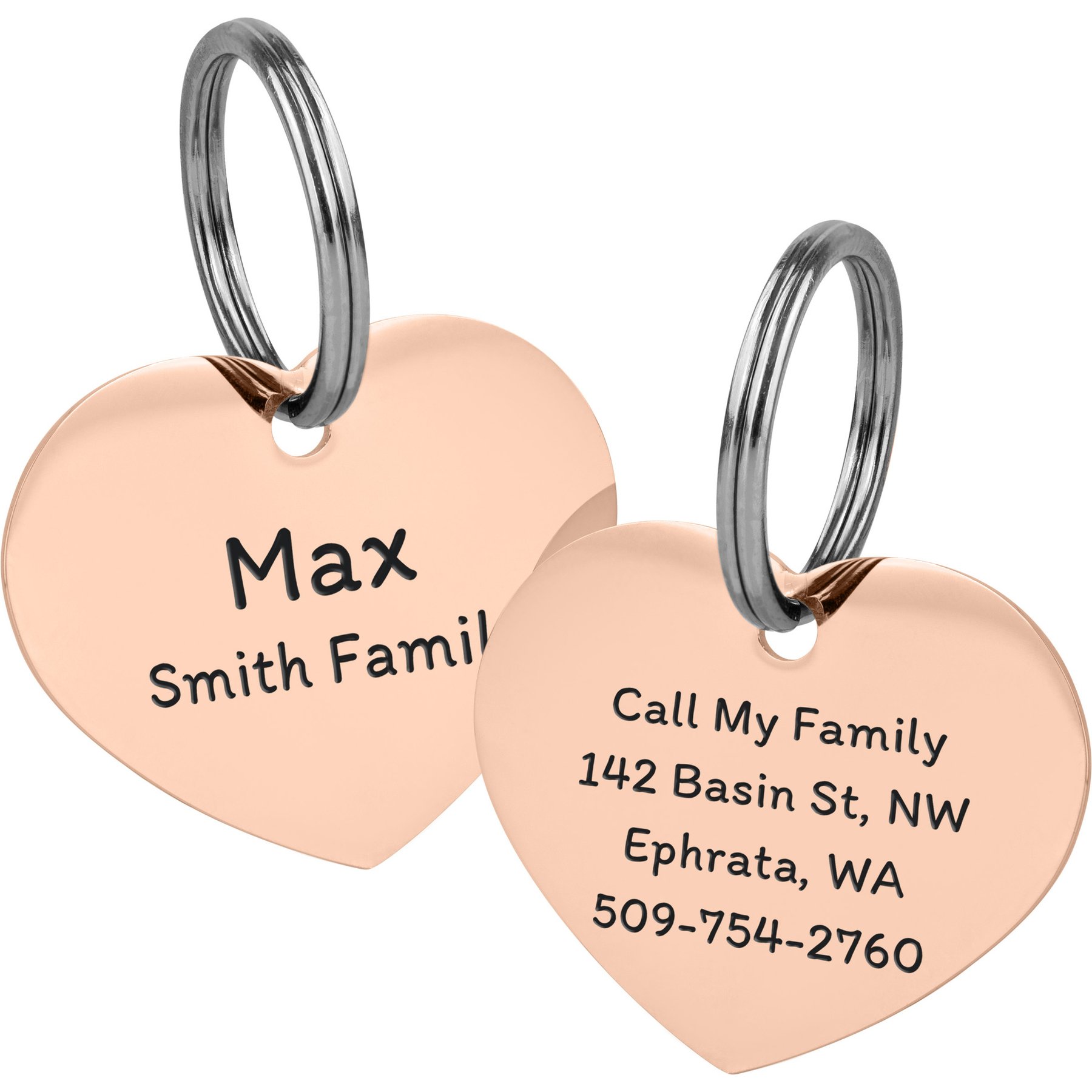 GoTags Heart Personalized Stainless Steel Dog & Cat ID Tag, Rose Gold, Small
