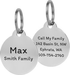 GoTags Round Personalized Stainless Steel Dog & Cat ID Tag, Silver, Regular