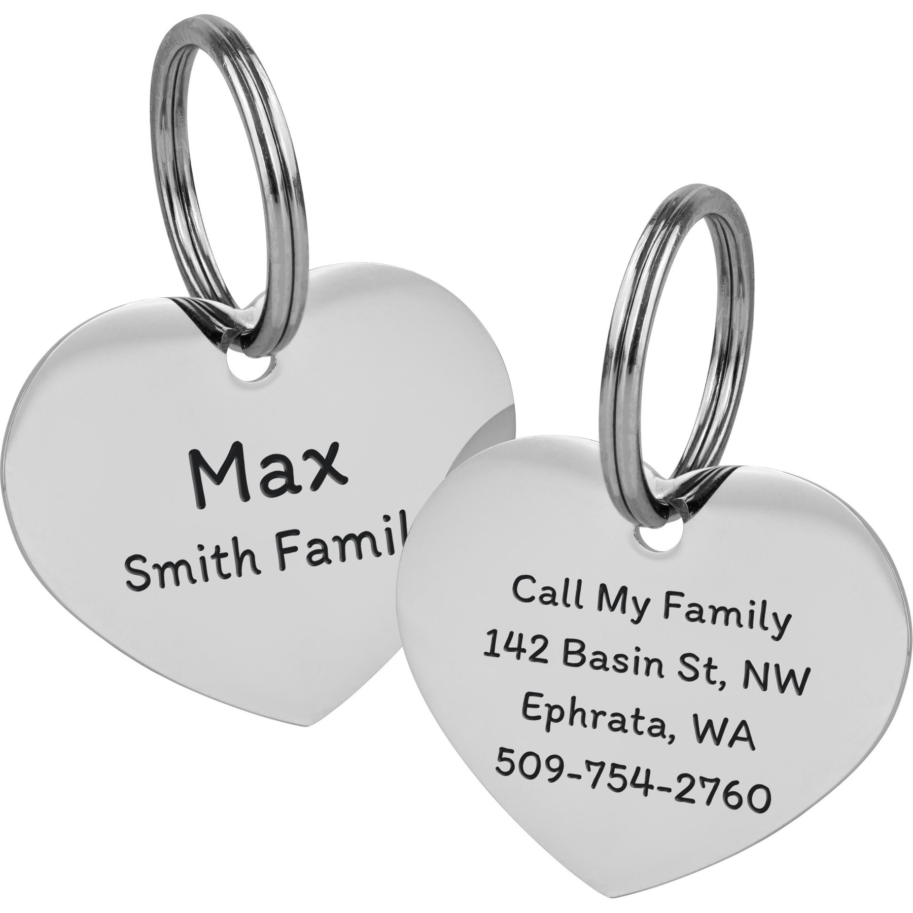GoTags Heart Personalized Stainless Steel Dog & Cat ID Tag, Silver, Regular