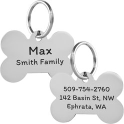 GoTags Bone Personalized Stainless Steel Dog & Cat ID Tag, Silver, Regular
