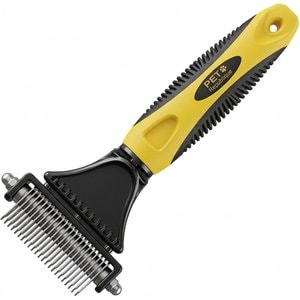 Pet Republique Dematting with 12+23 Dual-Side Blades Rake Matt Splitters Dog & Cat Brush, Yellow/Black