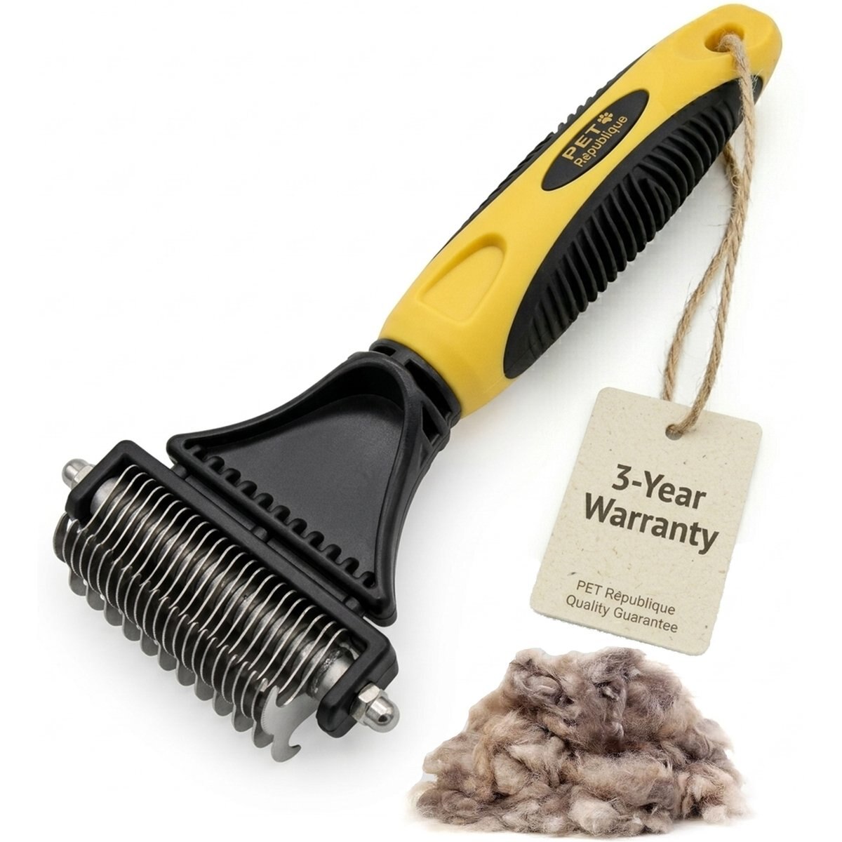 Pet Republique Dematting with 12+23 Dual-Side Blades Rake Matt Splitters Dog & Cat Brush, Yellow/Black