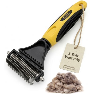 Pet Republique Pet Republique Dematting with 12+23 Dual-Side Blades Rake Matt Splitters Dog & Cat Brush, Yellow/Black