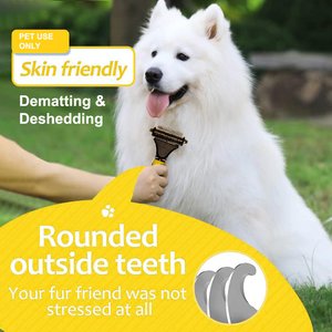 Pet Republique Dematting with 12+23 Dual-Side Blades Rake Matt Splitters Dog & Cat Brush, Yellow/Black