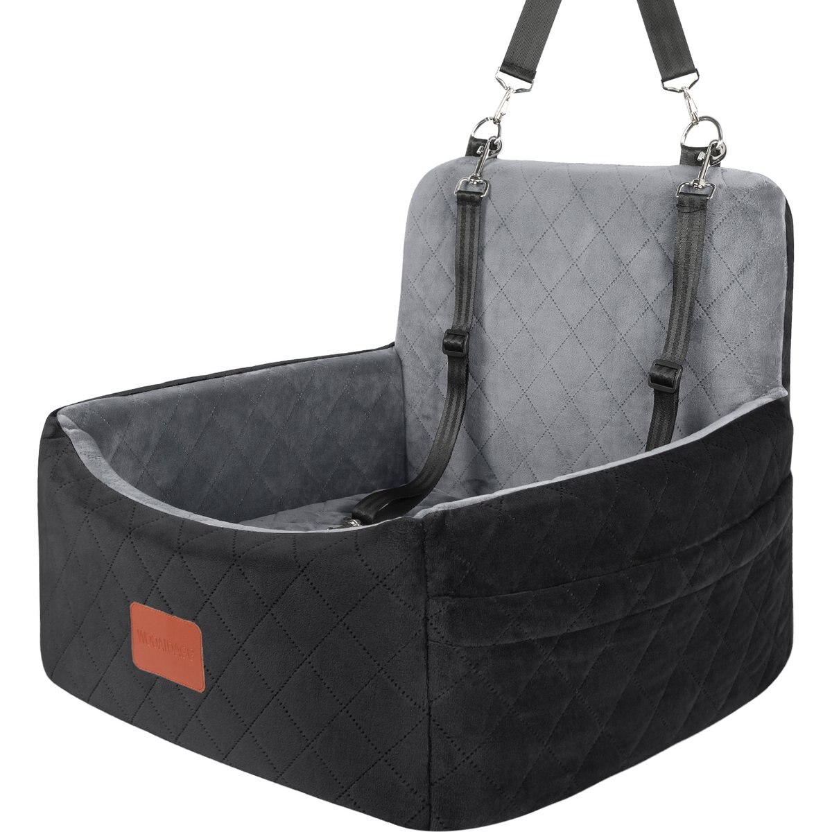 Lealchum Ultra Soft Fabric & Memory Foam Adjustable Height Front Carrier Automobile Dog Booster Car Seat, 19 x 19 x 15-in, Black/Grey