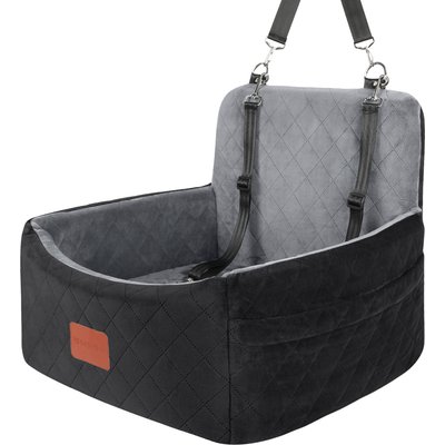 Lealchum Lealchum Ultra Soft Fabric & Memory Foam Adjustable Height Front Carrier Automobile Dog Booster Car Seat, 19 x 19 x 15-in, Black/Grey