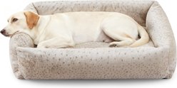 AIPERRO Rabbit Fur Adorable Leopard Print Pattern Square Dog Pillow Bed, Beige, XX-Large