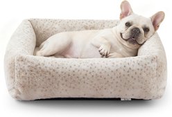 AIPERRO Rabbit Fur Adorable Leopard Print Pattern Square Dog Pillow Bed, Beige, Medium