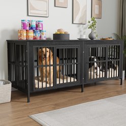 IronovaPets Double-Compartment Storage Cabinet Furniture Crate for Medium & Large Dogs, Medium: 78-in, Black