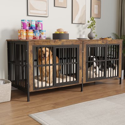 IronovaPets IronovaPets Double-Compartment Storage Cabinet Furniture Crate for Medium & Large Dogs, Medium: 78-in, Brown