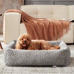 AIPERRO Rabbit Fur Adorable Leopard Print Pattern Square Dog Pillow Bed, Grey, Medium