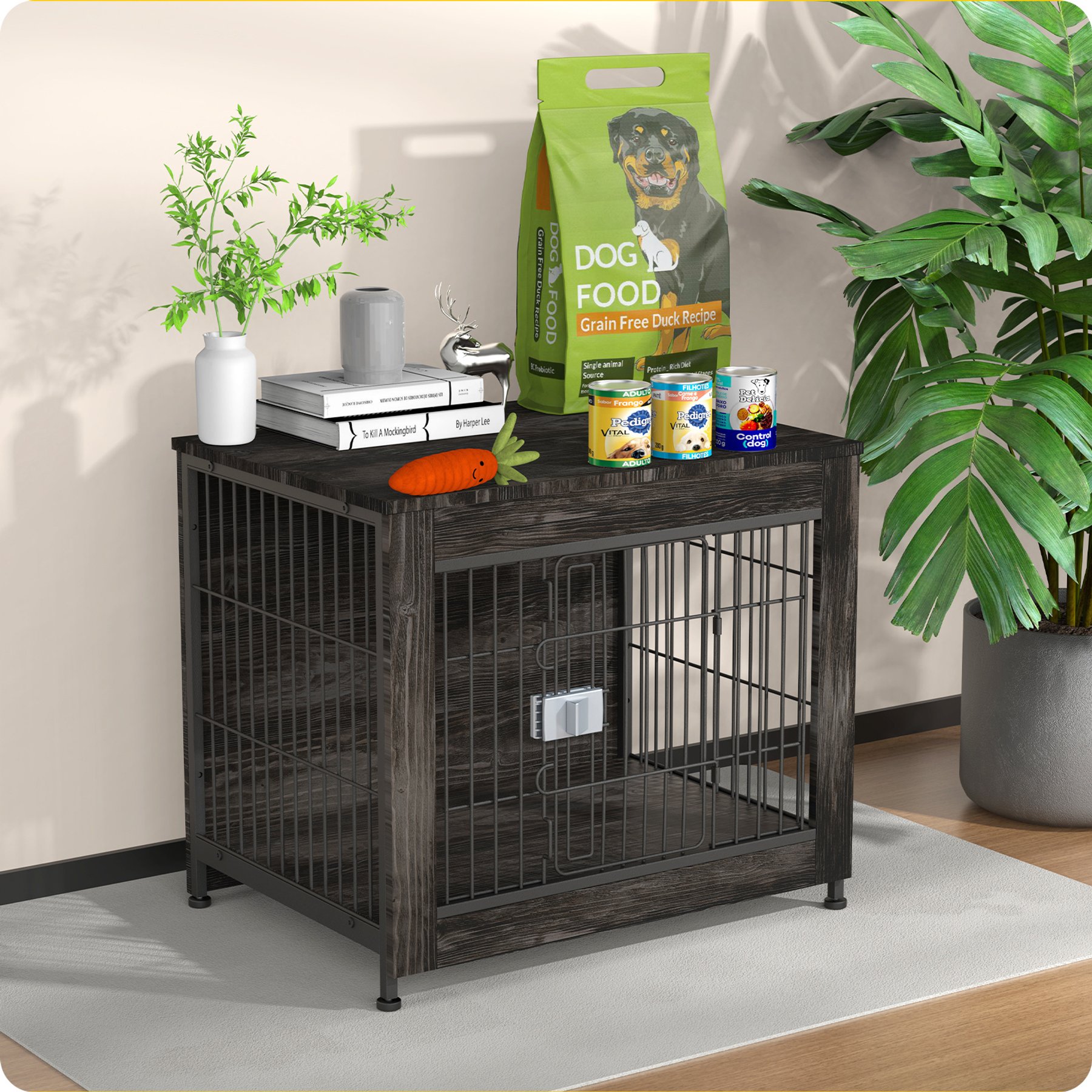 IronovaPets Multi-purpose Furniture-style Single Dog Cage with Lock, Small: 27-in, Dark gray