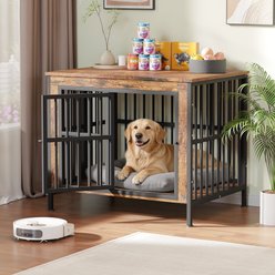 IronovaPets Single-Compartment Storage Cabinet Furniture Crate for Medium & Large Dogs, Brown, Medium: 40-in