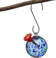 GeoCentral Artisan Glass Round Design Hummingbird Feeder, Turquoise