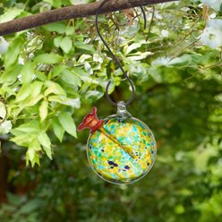 GeoCentral Artisan Glass Round Design Hummingbird Feeder, Yellow-Green slide 2 of 3