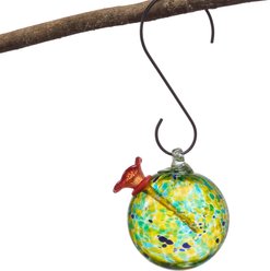 GeoCentral Artisan Glass Round Design Hummingbird Feeder, Yellow-Green