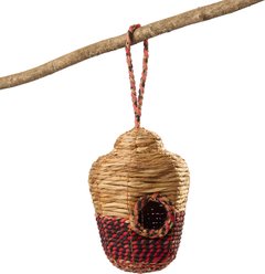 GeoCentral Artisan Collection Handcrafted Natural Fiber Bird Nesting Hut, Recycled Sari & Banana Fiber