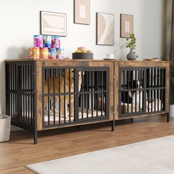 IronovaPets Double-Compartment Furniture Style Dog Crate, Black