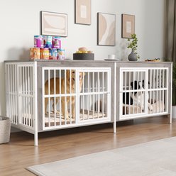 IronovaPets Double-Compartment Furniture Style Dog Crate, White