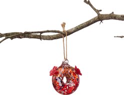 GeoCentral Artisan Glass Round Design Double Hummingbird Feeder, Red