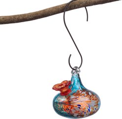 GeoCentral Artisan Glass Teardrop Design Hummingbird Feeder, Blue