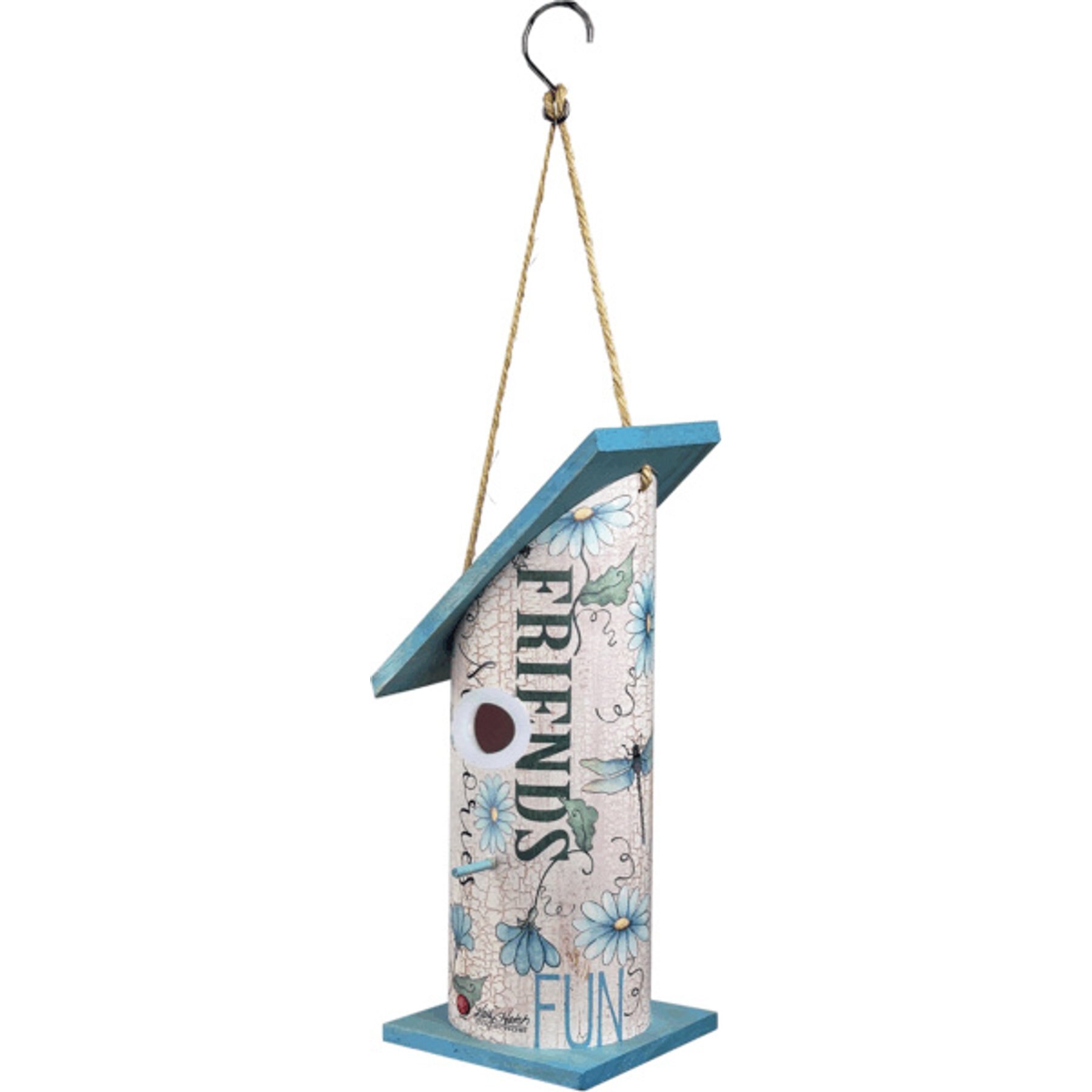 GeoCentral Friends & Family Birdhouse Kathy Hatch Artwork Wooden Outdoor Hanging Garden Decor
