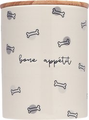 Pearhead Bone Appetite Ceramic Dog Treat Jar, Ivory