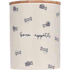 Pearhead Bone Appetite Ceramic Dog Treat Jar, Ivory