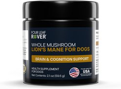 Four Leaf Rover Lion’s Mane Mushroom Support Cognitive Immune & Overall Wellness Brain Health Flavored Powder Immune Supplement for Senior Dogs, 2.1-oz