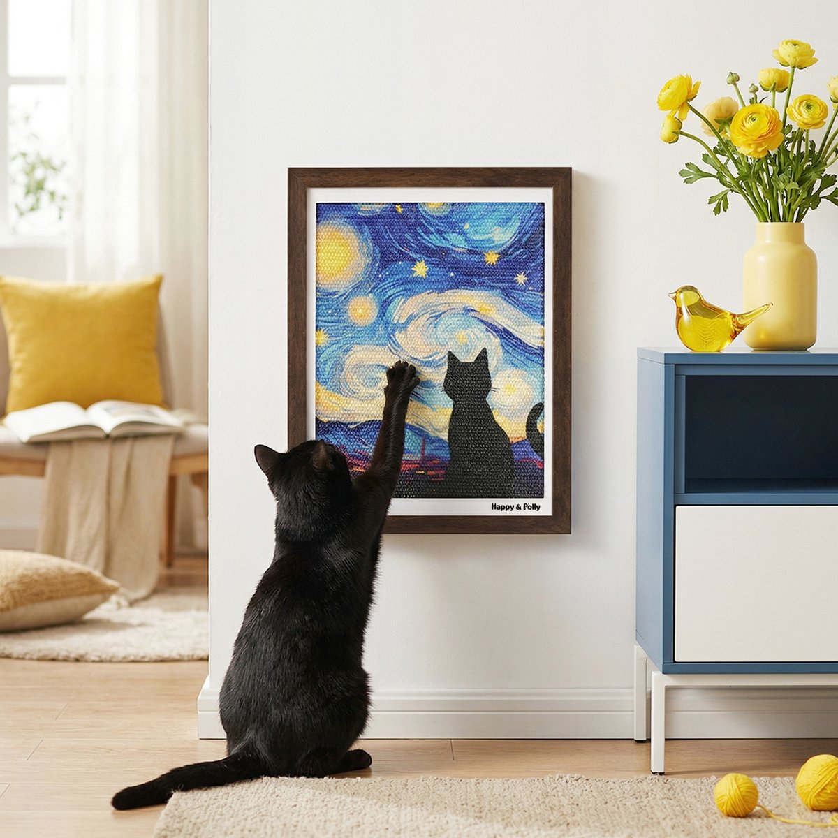 Happy & Polly Wall-Mounted Sisal Artistic Wall Decor Cat Scratcher, Starry Night
