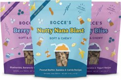 Bocce's Bakery Berry Bliss Smoothie + Nutty 'Nana Blast Shake Variety Pack Soft & Chewy Dog Treats, 6-oz pouch, bundle of 3