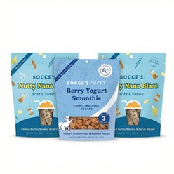 Bocce's Bakery Nutty Nana Blast Shake Soft & Chewy Dog Treats, 6-oz pouch + Berry Yogurt Smoothie Puppy Training Treats, 3-oz pouch, bundle of 3