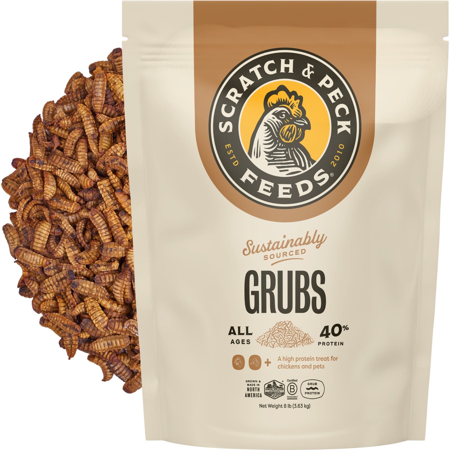 Scratch and Peck Feeds Chicken & Duck Supplemental Treat Dried Black Soldier Fly Larvae Grubs, 8-lb pouch