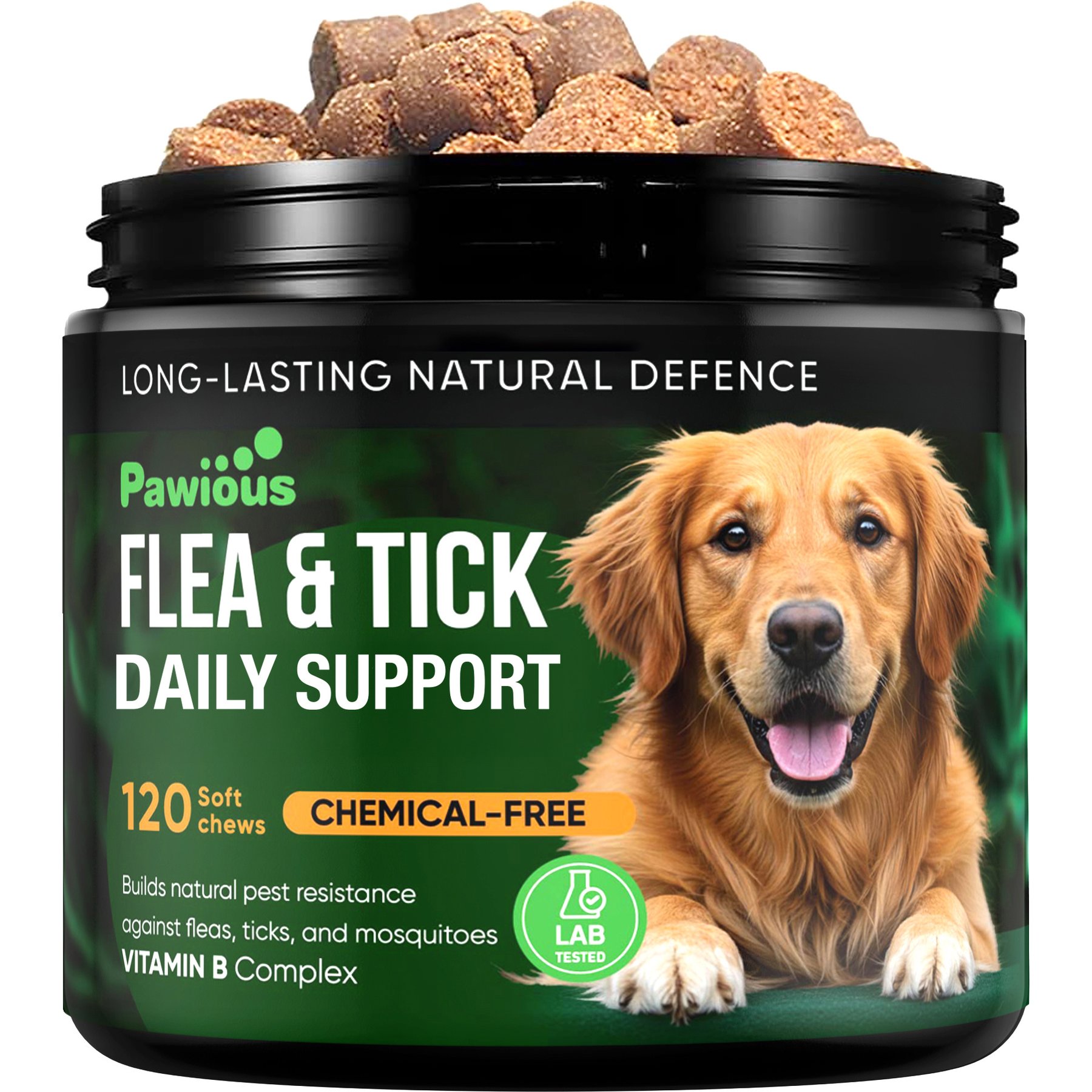 Pawious Flea & Tick Skin & Coat Supplement for Dogs, 120 Chewables, 9-oz jar