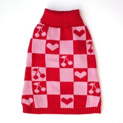 SUNBEAN Roll Neck Knitted Love Hearts Machine Washable Dog Sweater, X-Small