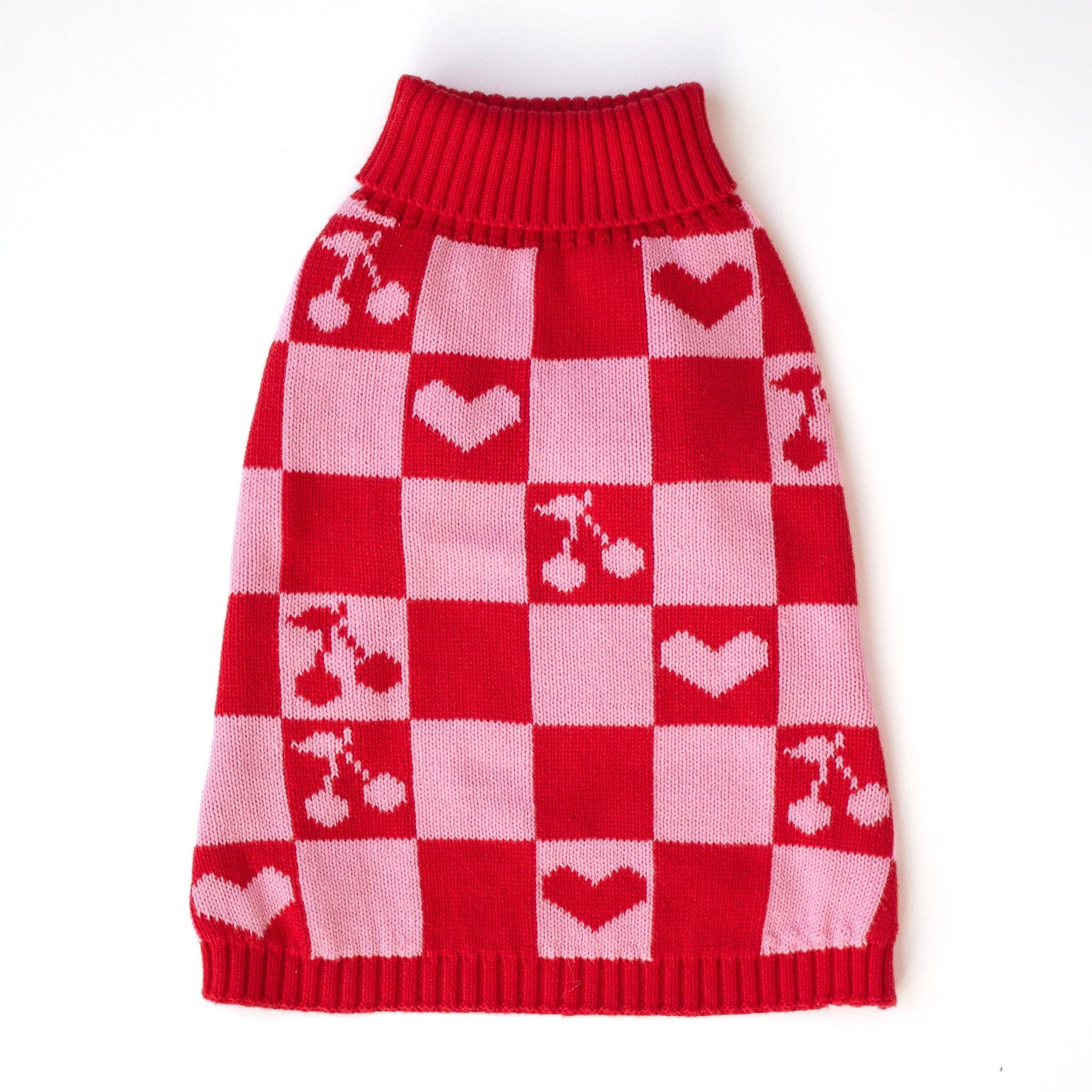 SUNBEAN Roll Neck Knitted Love Hearts Machine Washable Dog Sweater, Small