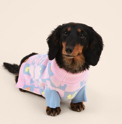 SUNBEAN Shelly Roll Neck Knitted Floral Machine Washable Dog Sweater, Small slide 1 of 7