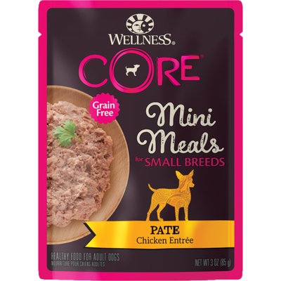 Wellness Wellness CORE Grain-Free Small Breed Mini Meals Chicken Pate Dog Food Pouches, 3-oz tray, bundle of 36
