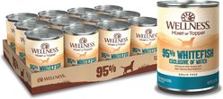 Wellness 95% Whitefish Natural Grain-Free Wet Dog Food Topper, 13.2-oz can, bundle of 24