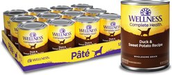 Wellness Complete Health Duck & Sweet Potato Formula Canned Dog Food, 12.5-oz can, bundle of 24