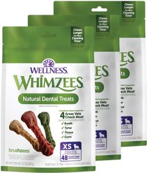 WHIMZEES by Wellness Brushzees Dental Chews Natural Grain-Free Dental Dog Treats, Extra Small, 144 count bundle slide 1 of 8