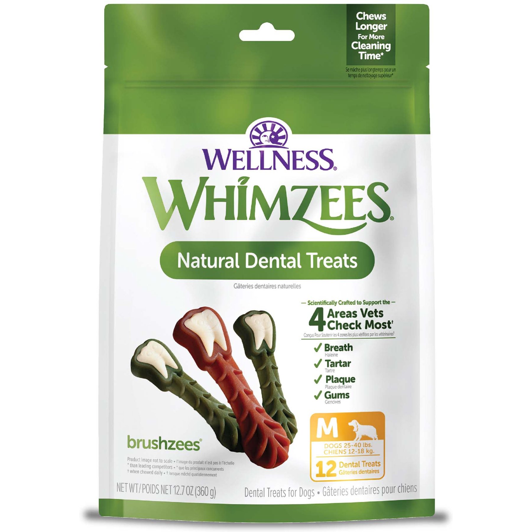 WHIMZEES Brushzees Dental Chews Natural Grain-Free Dental Dog Treats, Medium, 60 count bundle