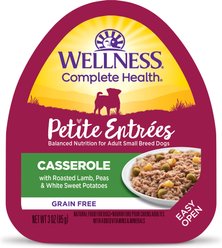 Wellness Complete Health Petite Entrees Adult Small Breed Grain-Free Lamb, Peas & Sweet Potato Casserole Wet Dog Food, 3-oz cup, bundle of 24