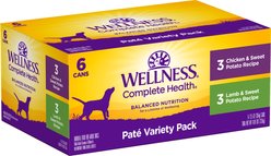 Wellness Complete Health Pate Variety Pack Wet Dog Food, 12.5-oz can, bundle of 36